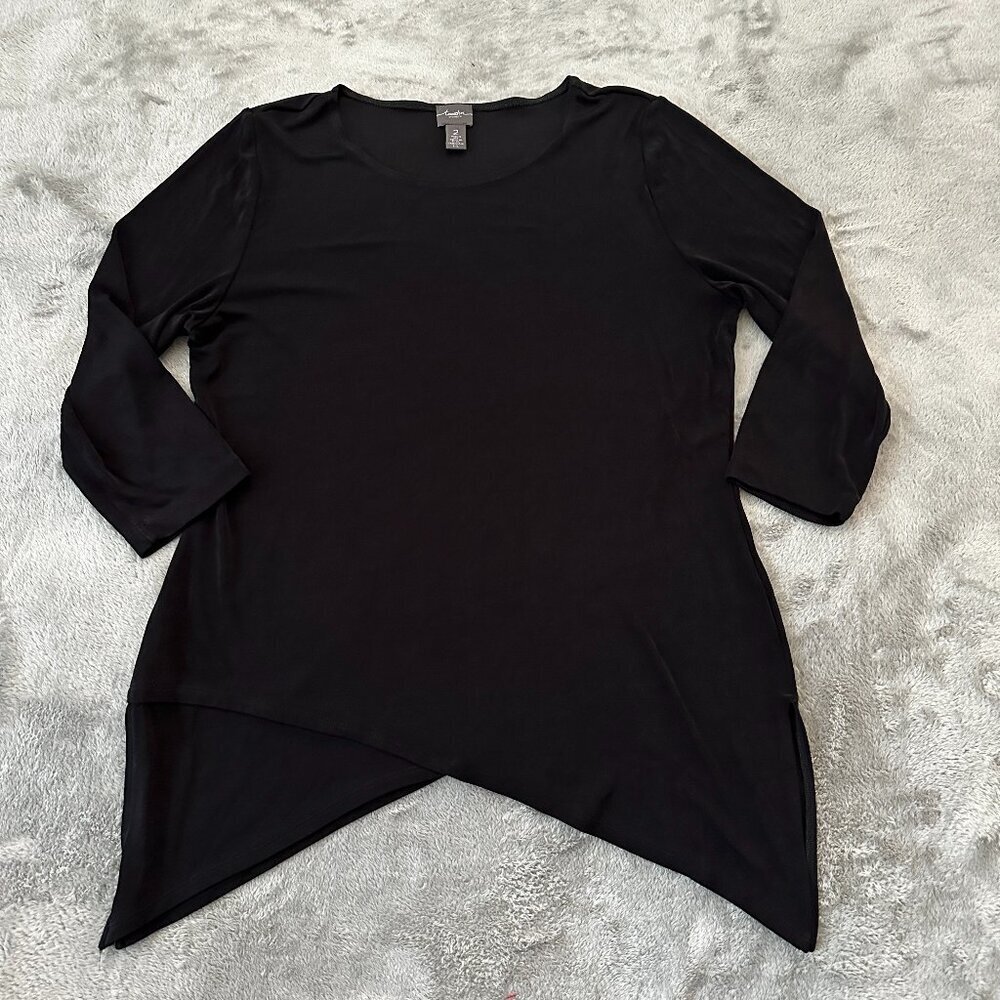 Chico's Travelers Black Popover Blouse Shirt Women's 2 LARGE Travel Vacation